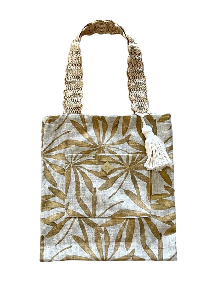 Bolso Tote lino hojas ocre