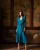 vestido elegante azul nova frente